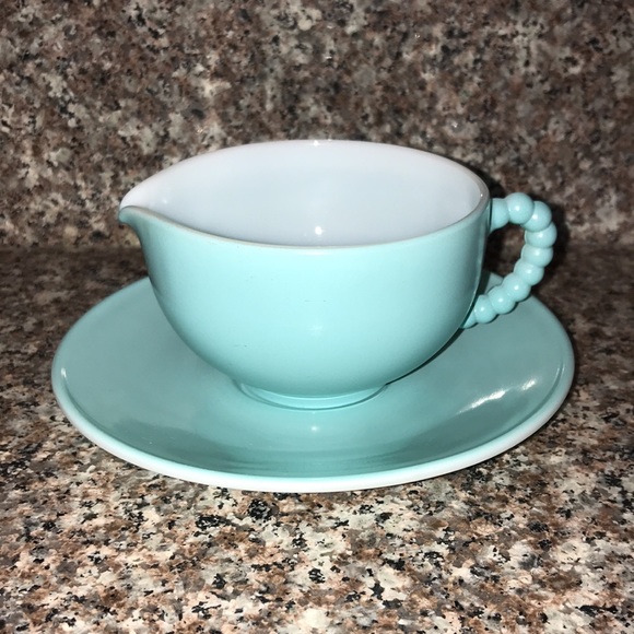 Hazel Atlas Other - Hazel Atlas Blue Aqua Creamer Cup and Saucer Plate